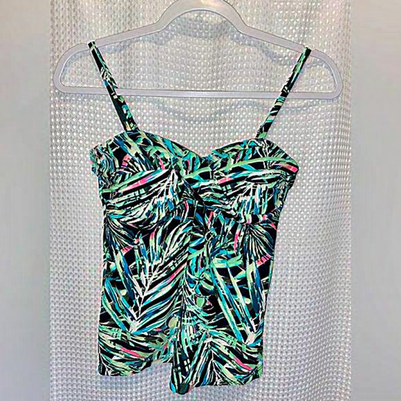 Women George Swimsuit tankini adjustable straps tropical pattern Sz medium - Picture 1 of 10